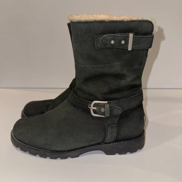 UGG Grandle Black Suede Boots with Shearling Lining - Picture 6 of 16